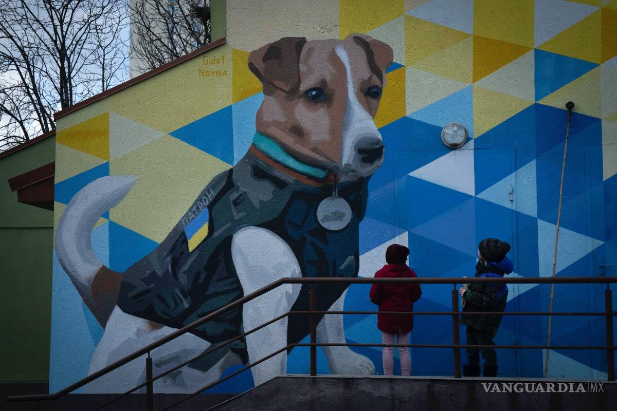 $!02/02/2024. Un mural con la imagen de un terrier llamado Patron, un perro de rastreo que es la mascota del Servicio de Emergencias de Ucrania, en Kiev, Ucrania.