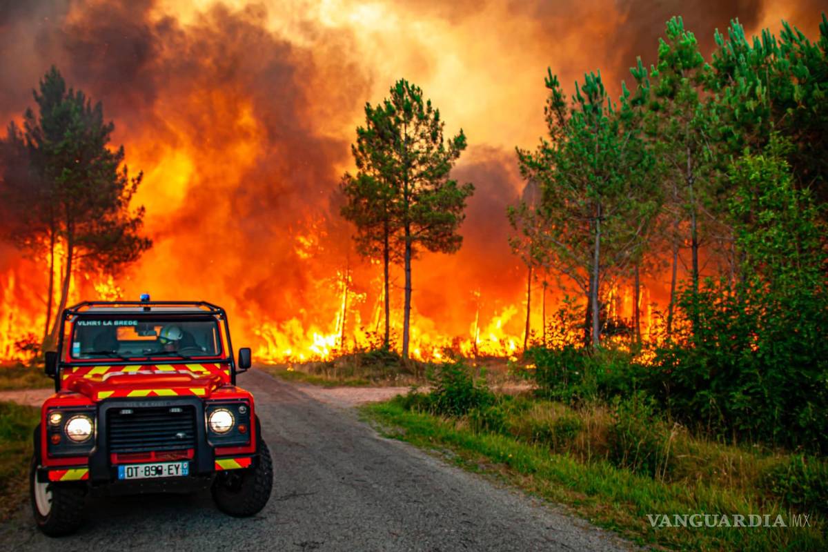 $!Esta foto proporcionada por el cuerpo de bomberos de la región de Gironde (SDIS33) muestra un incendio forestal cerca de Landiras, suroeste de Francia.