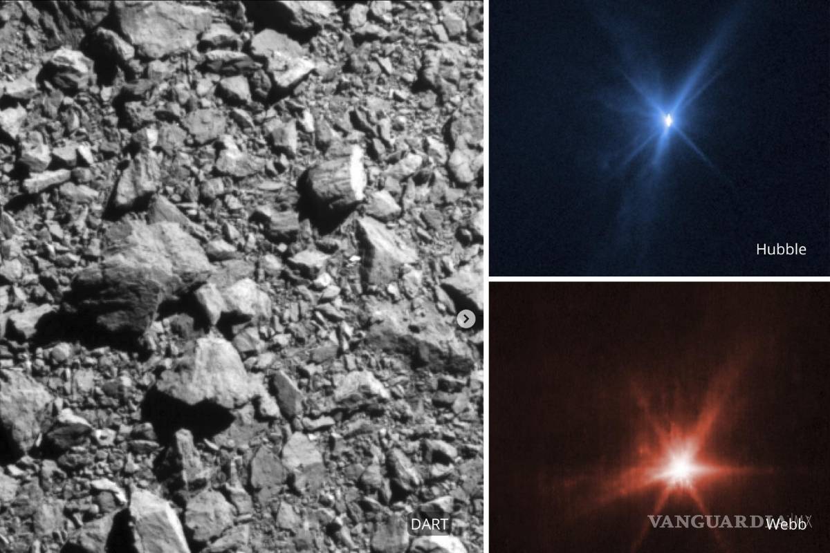 Impacto de la misión DART de la NASA contra el asteroide Dimorphos visto desde el Hubble y el Webb