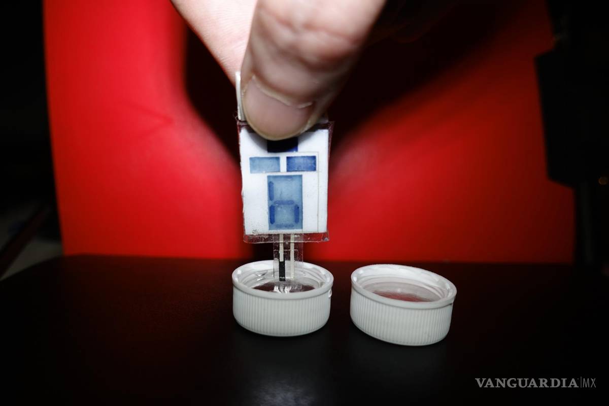 $!Sensor (sumergido) mide líquido salino. Lectura (6) aparece en pantalla. EFE/Universidad de California en San Diego (UCSD)