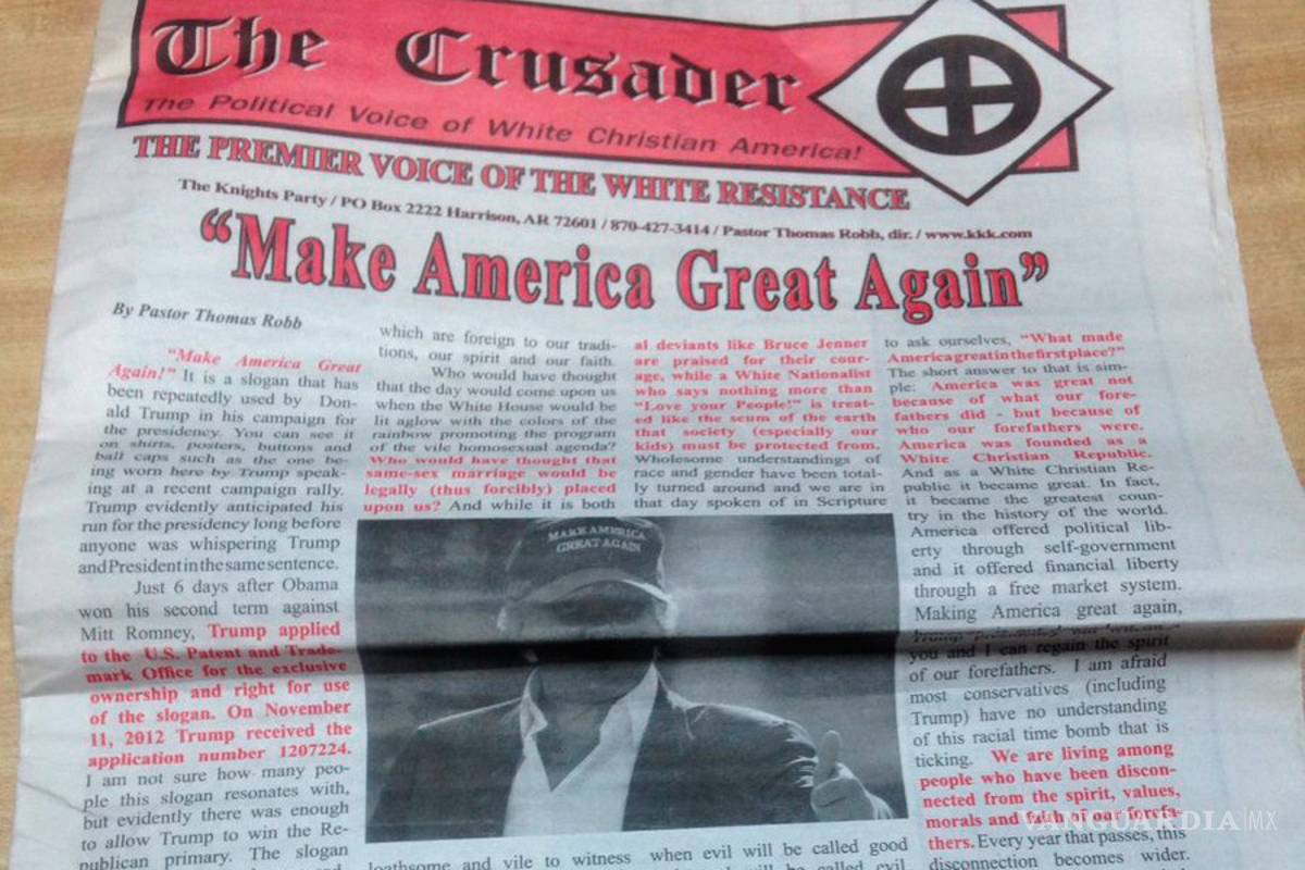 Diario del Ku Klux Klan apoya a Trump; su equipo los rechaza y los llama repugnantes