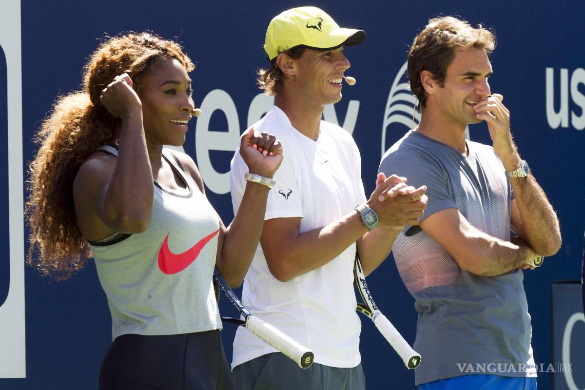 $!Serena Williams, Rafael Nadal y Roger Federer durante el Día de Niños del US Open, el 13 de agosto de 2013.