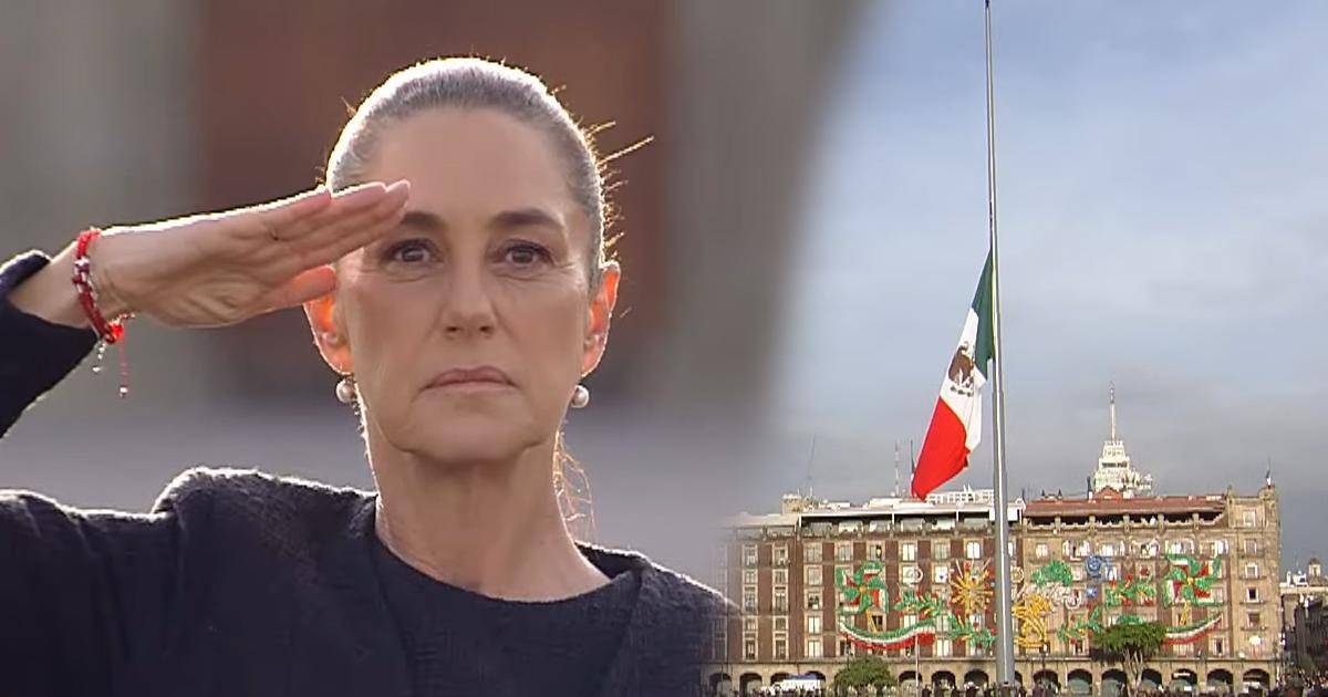 Conmemora Sheinbaum a víctimas de sismos de 1985 y 2017; iza bandera a media asta en Zócalo de CDMX