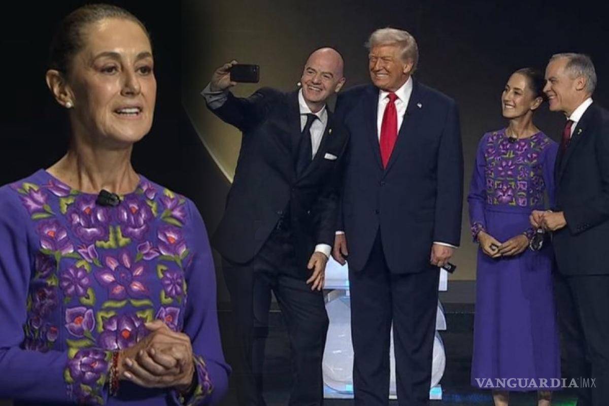 ‘Estamos orgullosos’... Sheinbaum se toma selfie junto a Trump y Carney en el Sorteo del Mundial FIFA 2026