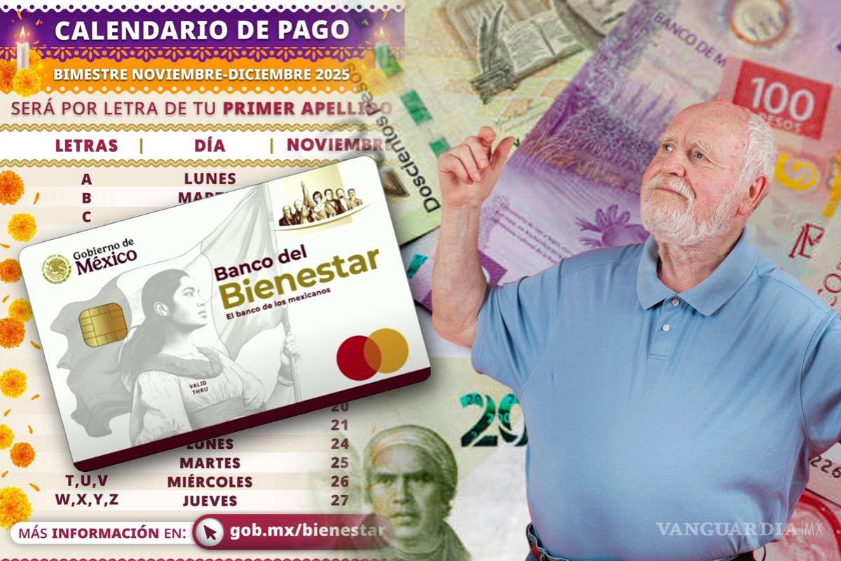 Pensión del Bienestar... ¿Qué apellidos reciben su pago de 6 mil 200 pesos del 11 al 27 de noviembre, según el calendario?