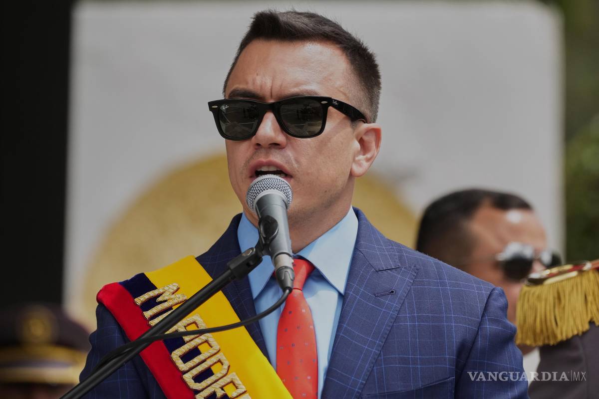 $!El presidente Daniel Noboa pronuncia un discurso durante la ceremonia de cambio de mando de las Fuerzas Armadas en Quito, Ecuador.