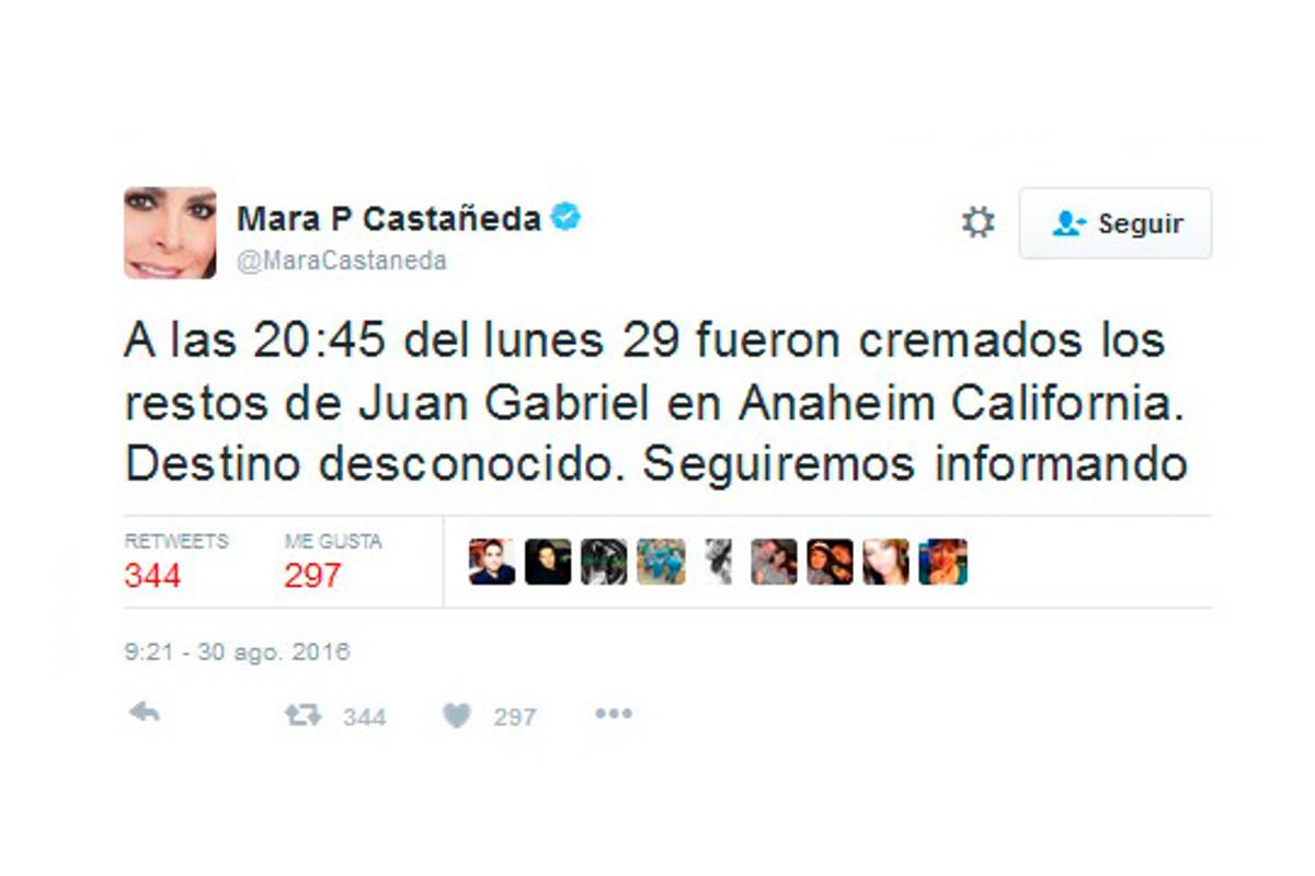 Restos de Juan Gabriel fueron cremados en Anaheim, afirma Mara Patricia Castañeda
