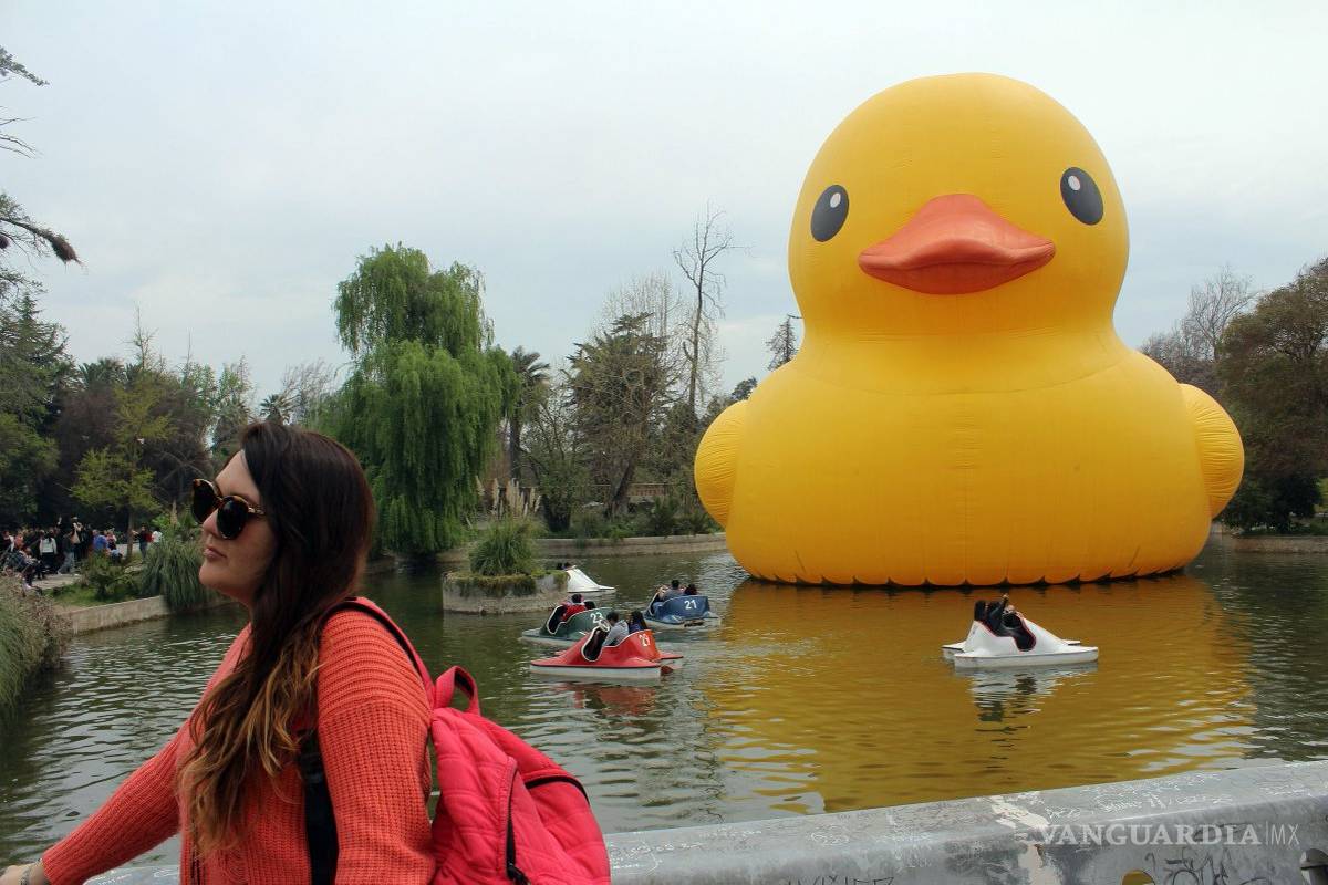 'Patito de hule' gigante sorprende en lago chileno