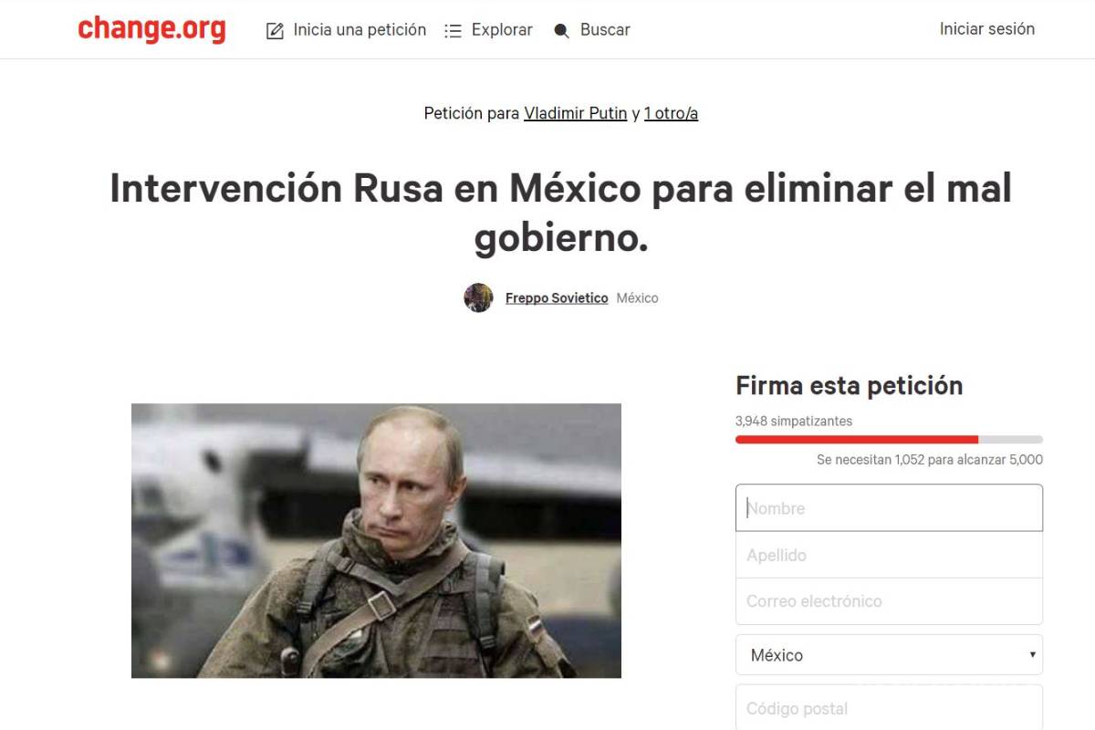 Lanzan petición para que Putin intervenga en México y acabe con el mal Gobierno
