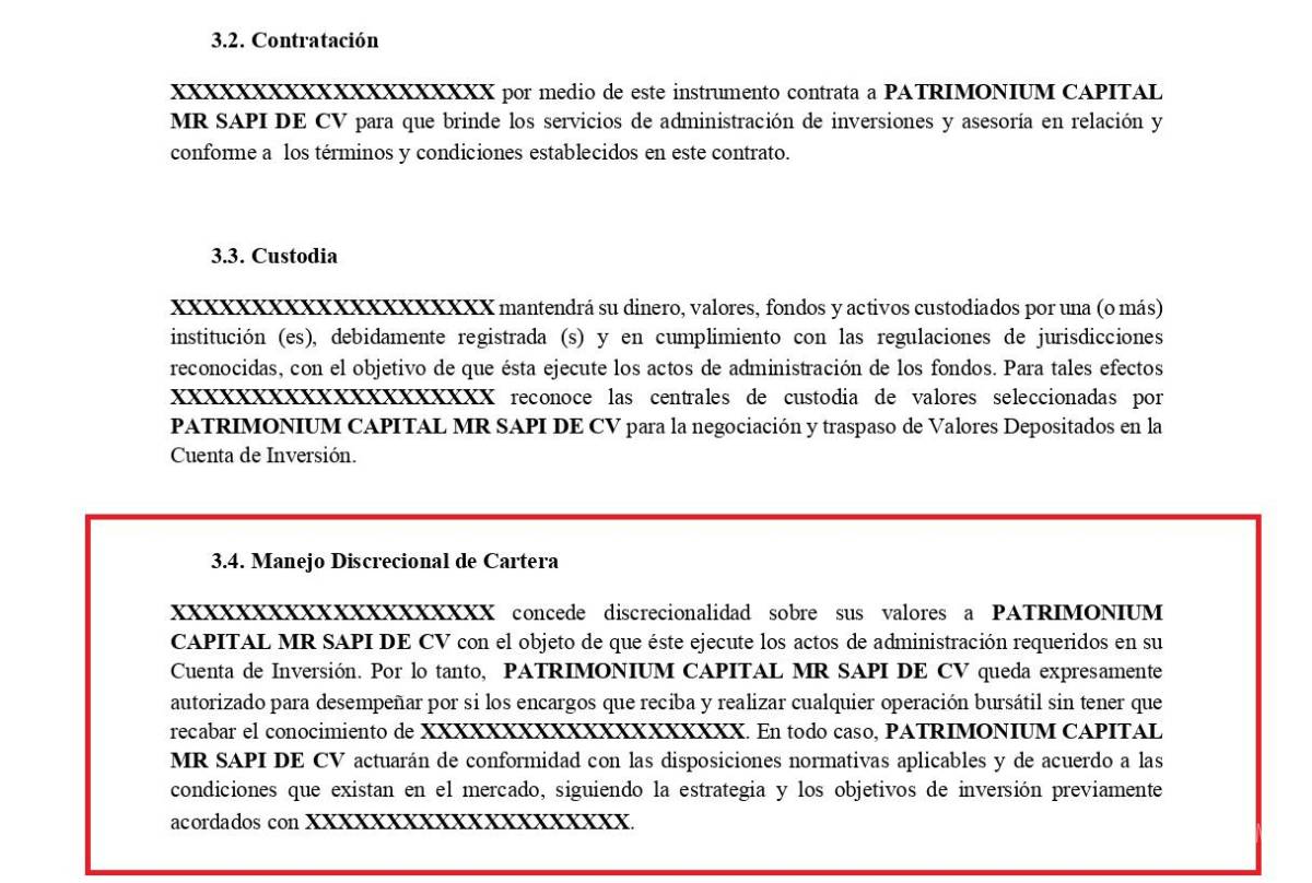 $!Muestra de un contrato con Patrimonium Capital donde el cliente otorga discrecionalidad en el manejo de la cuenta
