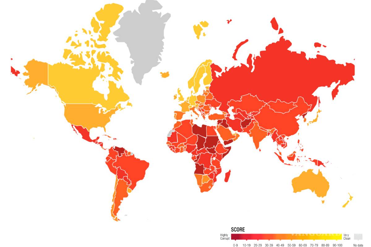 México en lugar 138 de 180 en países más corruptos
