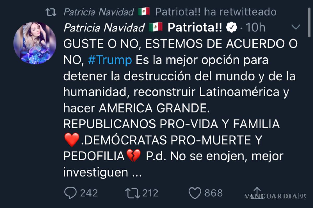 $!'Joe Biden es un pedófilo': Paty Navidad reitera su apoyo a Donald Trump