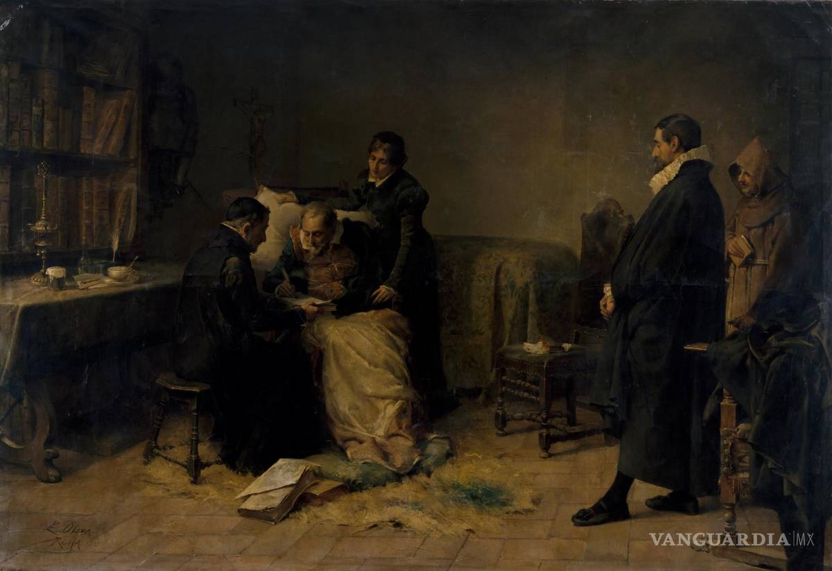 $!Cervantes, en sus últimos días, escribe la dedicatoria del Quijote al conde de Lemos, obra de 1883, pintada por Eugenio Oliva y Rodrigo.