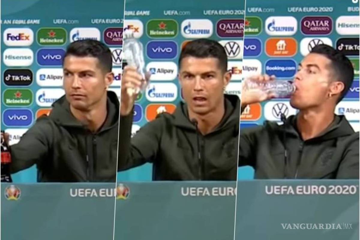 Cristiano Ronaldo quita las Coca-Cola en conferencia de prensa y recomienda beber agua