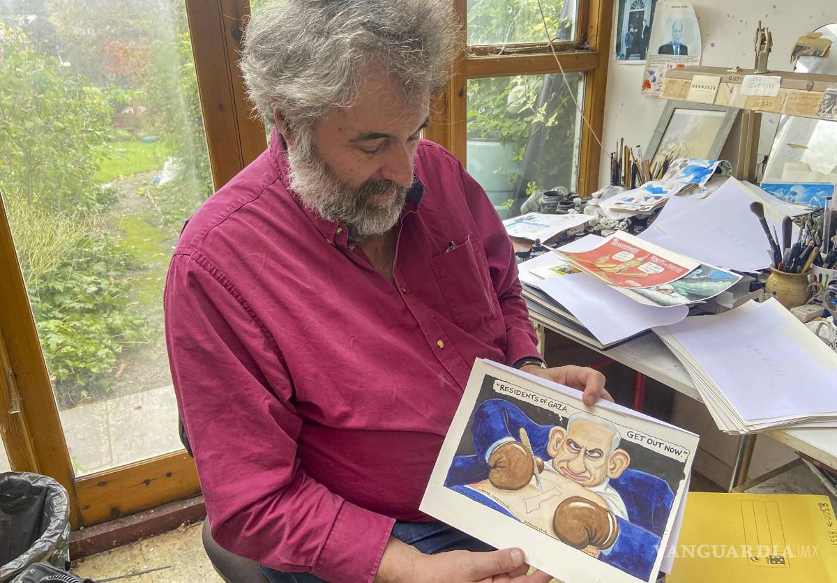 $!El mítico caricaturista británico Steve Bell muestra la caricatura de Benjamin Netanyahu que originó su despido.