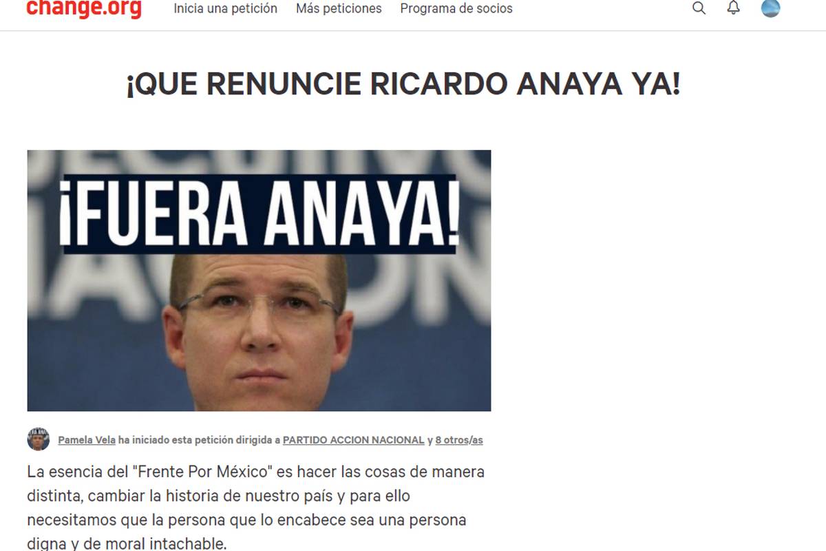 Con firmas en change.org piden que Anaya renuncie a candidatura