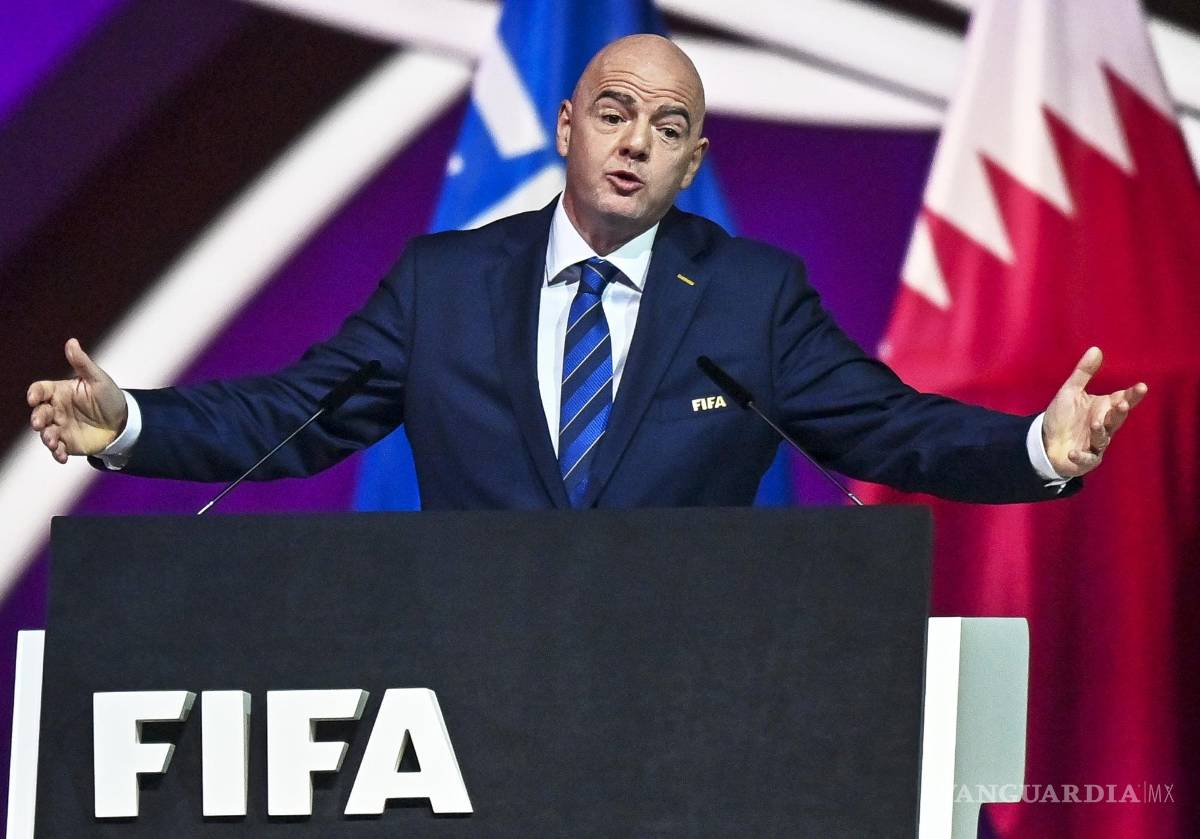 $!El presidente de la FIFA, Gianni Infantino, pronuncia un discurso durante el 72º Congreso de la FIFA en Doha, Qatar.