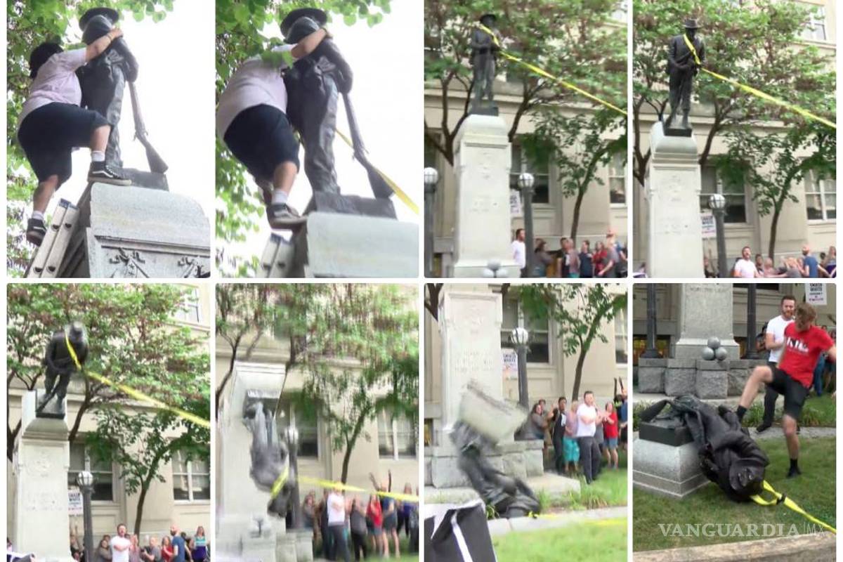 Derriban estatua confederada en Carolina del Norte