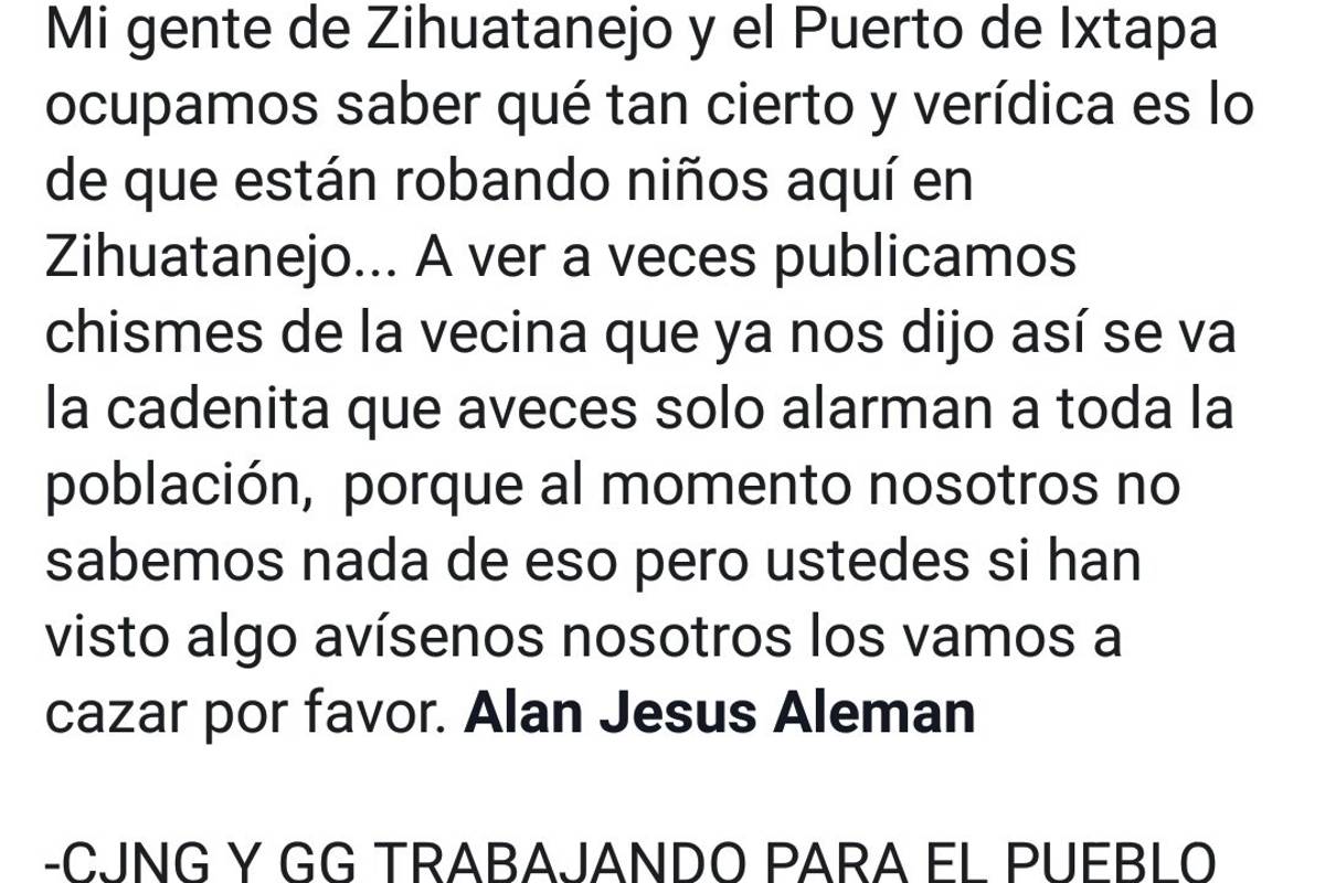 $!Cártel Jalisco Nueva Generación cae en 'fake news' sobre robo de niños; lanza advertencia en redes sociales