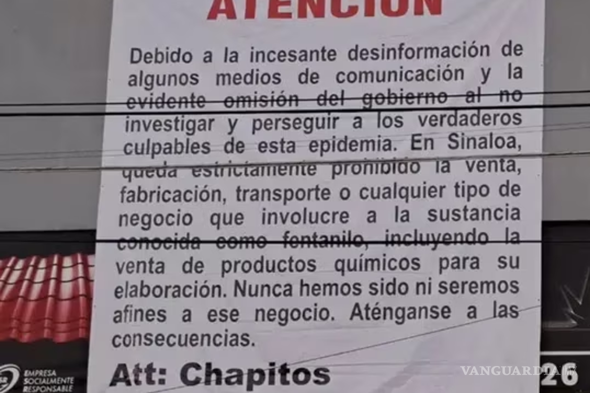 En Sinaloa prohibido el fentanilo, advierten Los Chapitos