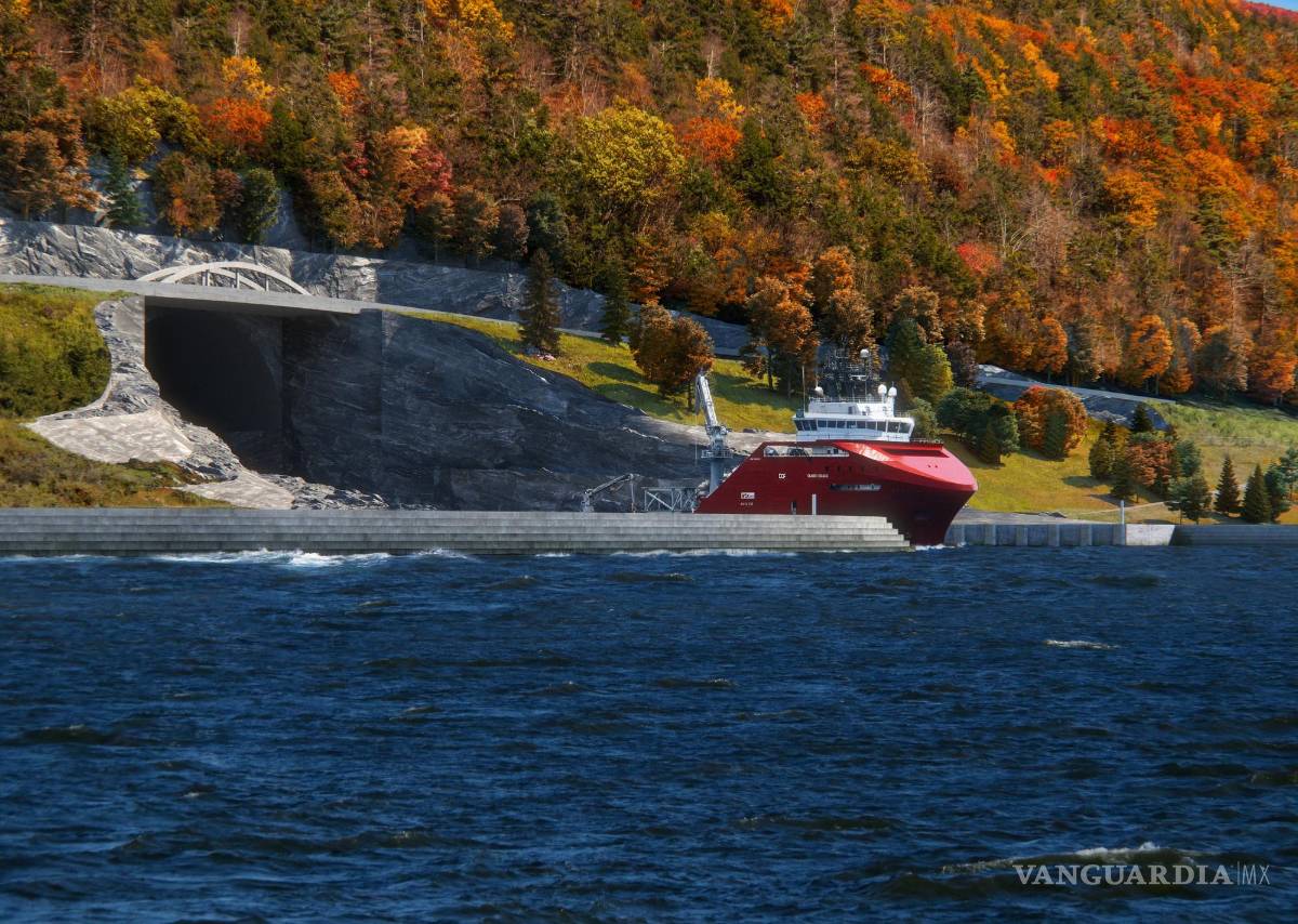 $!Embarcación de color rojo saliendo del túnel de Stad, en Moldefjord.
