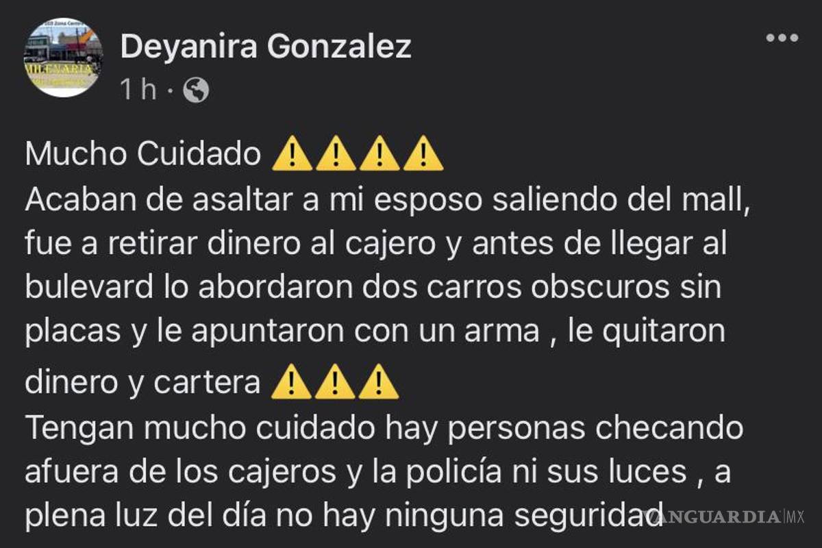 Denuncian asalto a mano armada en plaza comercial de Monclova