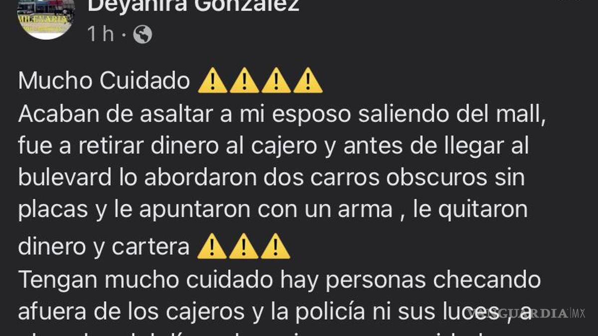 Denuncian asalto a mano armada en plaza comercial de Monclova