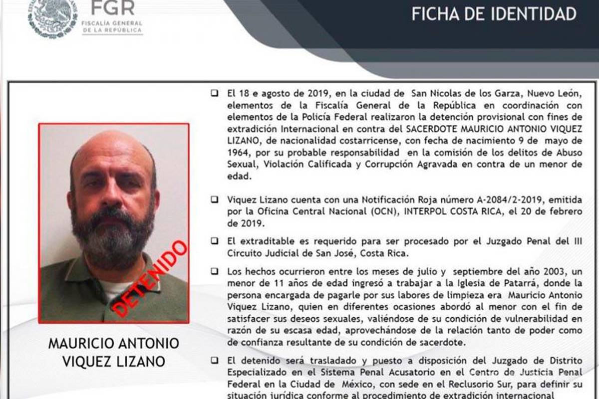 Detienen en Nuevo León a sacerdote acusado de pederastia en Costa Rica