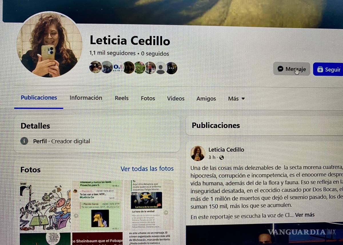 $!Este es el único medio donde Leticia Cedillo crea contenidos digitales, su Facebook.