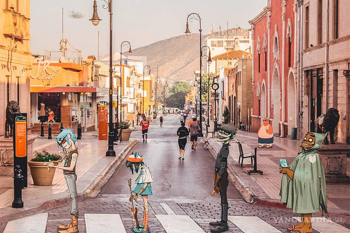 Gorillaz 'posa' en el centro de Saltillo en Instagram, al estilo Abbey Road