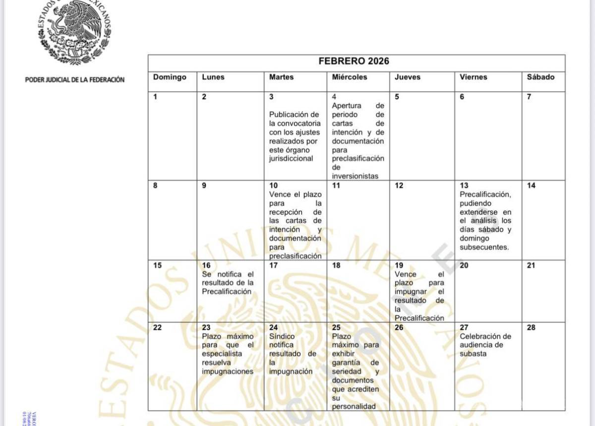 $!Calendario oficial detalla fechas clave del proceso: preclasificación, impugnaciones y entrega de garantías de seriedad.