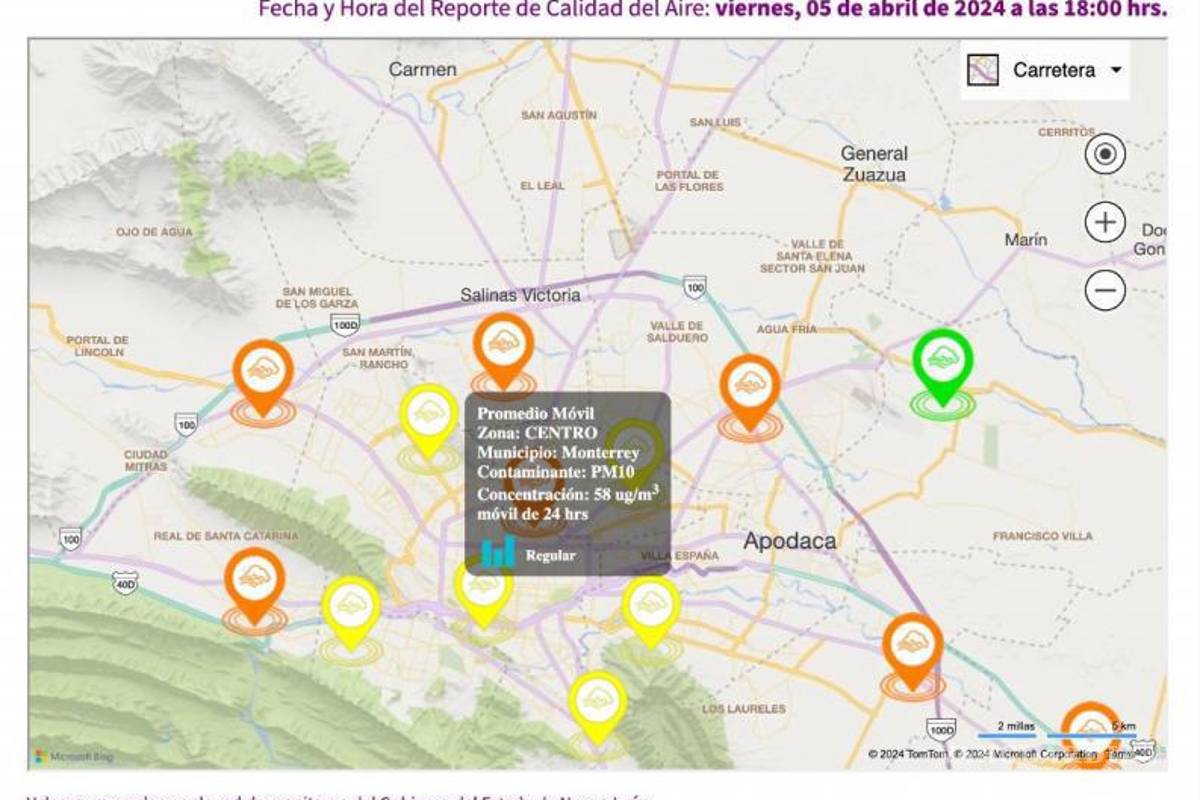 $!Monterrey marcaba una calidad del aire “regular”.