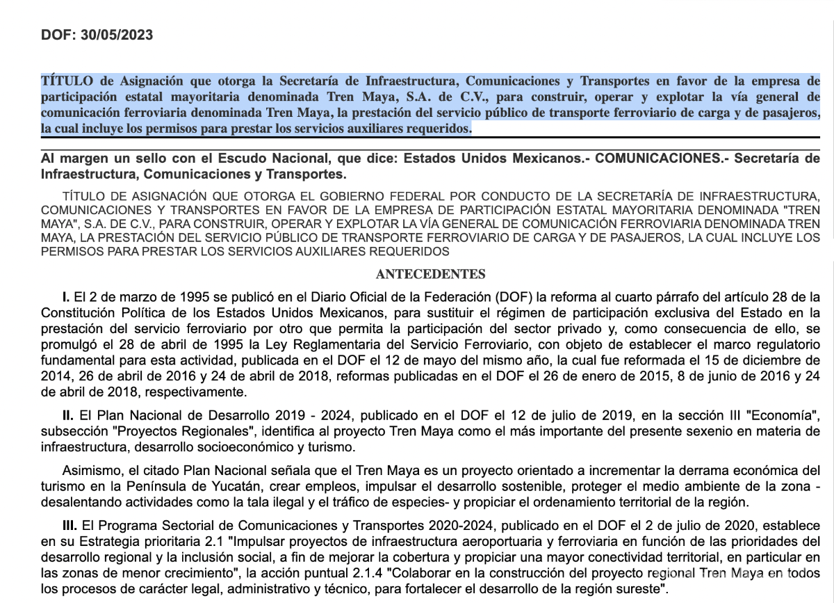$!Entregan a la Sedena título de Tren Maya, lo manejará por tiempo indefinido