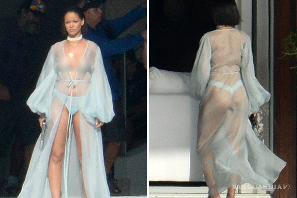 Captan a Rihanna grabando video en bata transparente y con arma