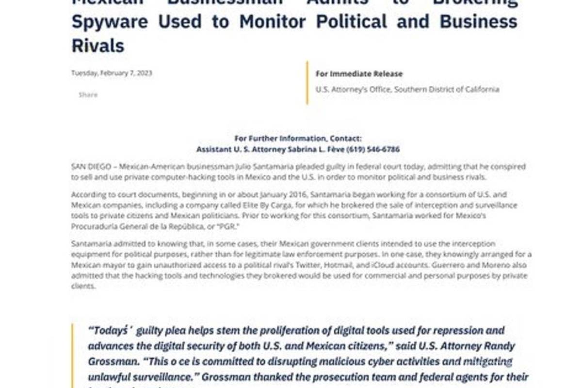 $!Ex empleado de la PGR vendía programas espía a políticos, se declara culpable en EU