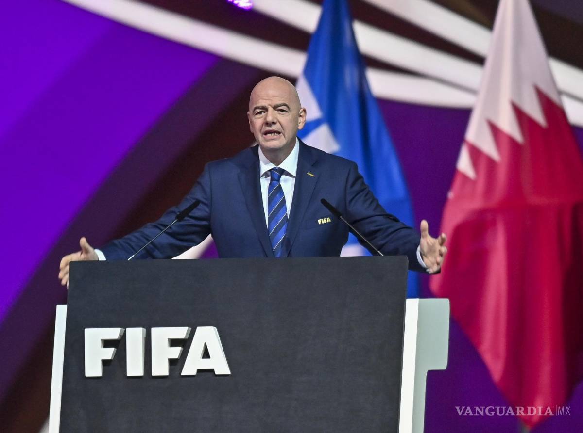 $!El presidente de la FIFA, Gianni Infantino, pronuncia un discurso durante el 72º Congreso de la FIFA en Doha, Qatar.