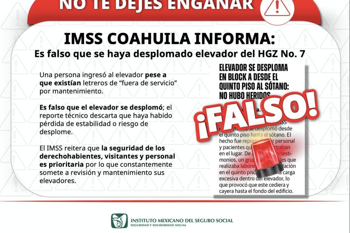 $!IMSS desmiente rumores sobre desplome de elevador en HGZ No. 7 de Monclova