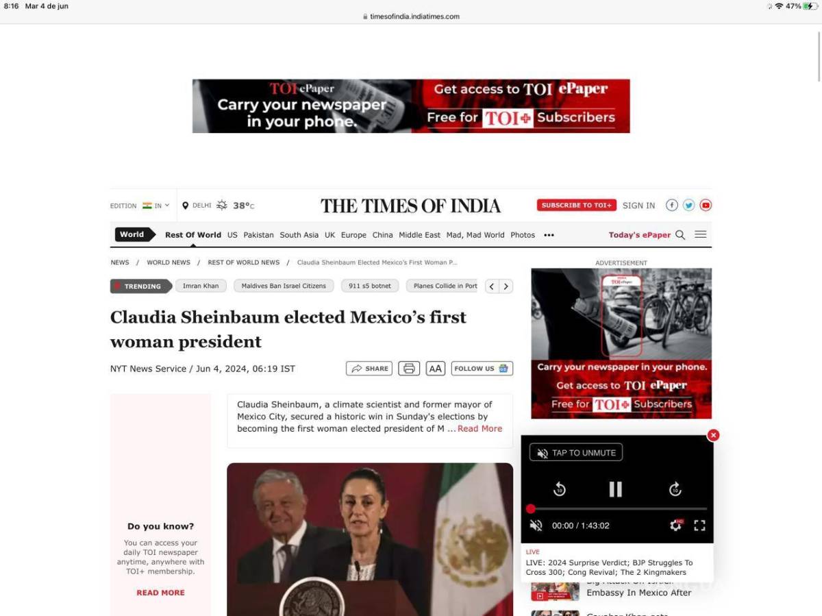 $!Primera Presidenta de México y científica: Así describen periódicos del mundo a Claudia Sheinbaum tras ganar elecciones de 2024