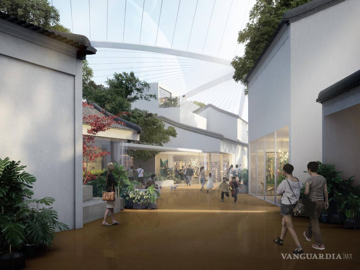 $!Representación gráfica del 'pueblo bajo la cúpula', en Zhuhai, China. EFE/MAD Architects