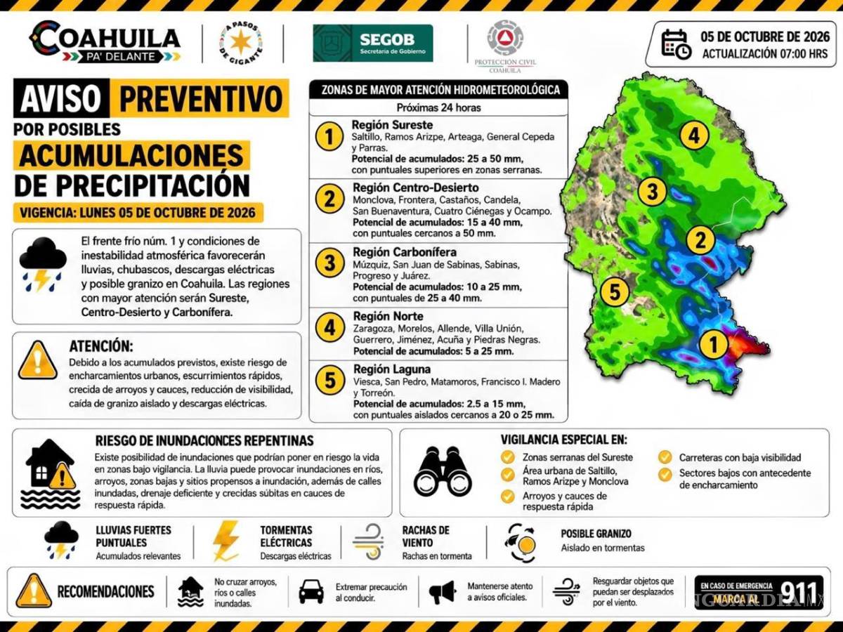$!Protección Civil pidió evitar cruzar arroyos y calles inundadas ante el riesgo de crecidas súbitas.