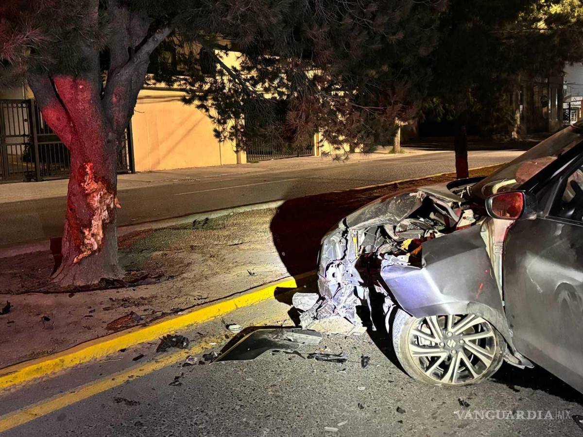 $!El conductor fue detenido tras dormitar y estrellarse contra el árbol.