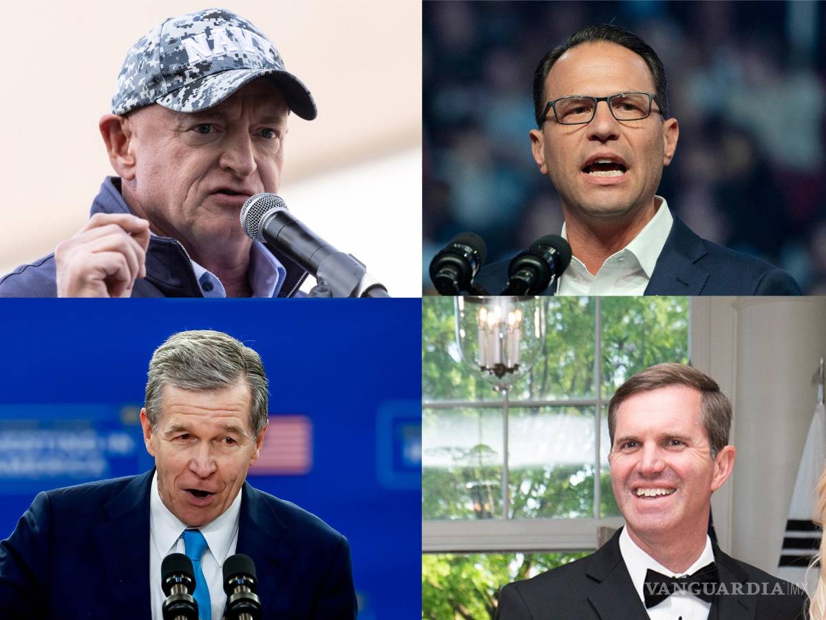 $!Arriba Mark Kelly (i), senador por Arizona y Josh Shapiro (d), gobernador de Pensilvania. Abajo Roy Cooper (i), gobernador de Carolina del Norte y Andy Beshear, gobernador de Kentucky; ha mostrado su intención de hacerse con la candidatura demócrata.