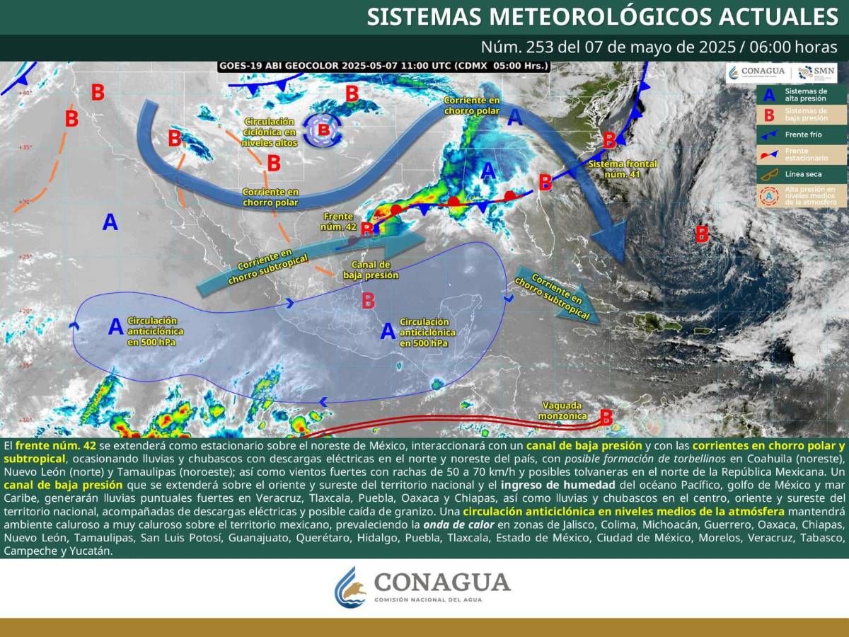 $!Imagen ilustrativa del Sistema Meteorológico Nacional que advierte sobre lluvias, vientos fuertes y posible formación de torbellinos en Coahuila.