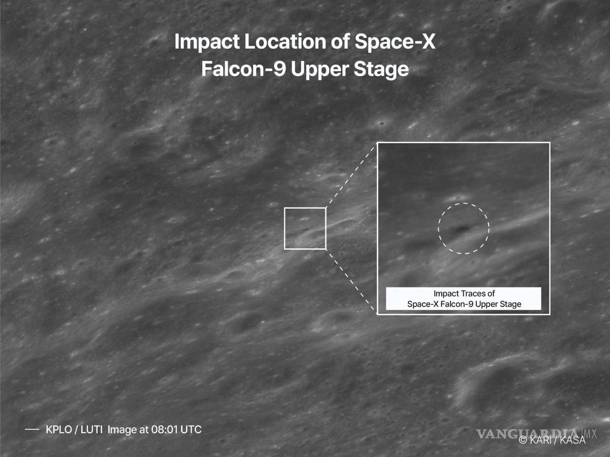 $!Lugar del impacto en la Luna de una etapa superior de un cohete de SpaceX.