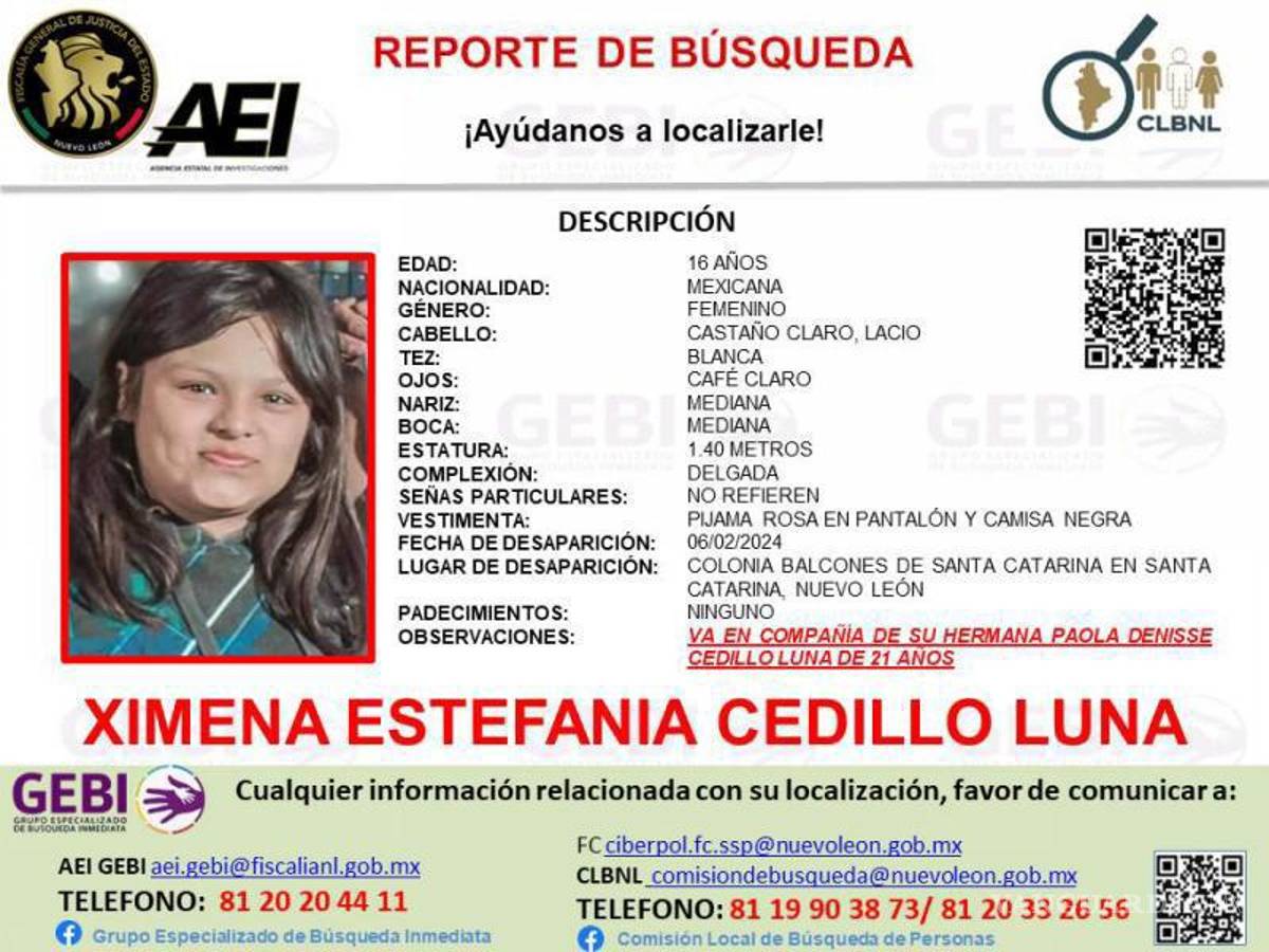 $!Una de las jóvenes desaparecida tiene 16 años de edad y se llama Ximena Estefanía Cedillo Luna.