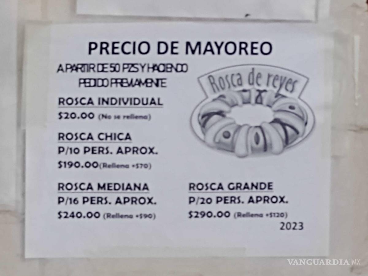 $!Precios actuales de las roscas de reyes en una panadería de la ciudad.