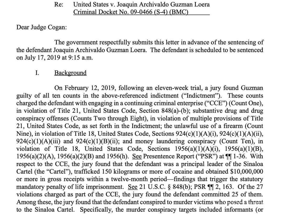 $!Fiscalía de Estados Unidos pide cadena perpetua para Joaquín "El Chapo" Guzmán