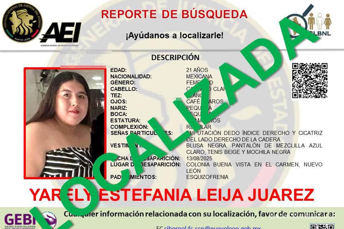 $!Localizan a joven desaparecida que padece esquizofrenia, en Nuevo León