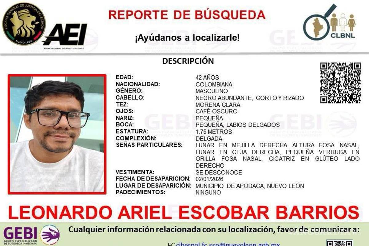 Catedrático colombiano es reportado como desaparecido en Nuevo León