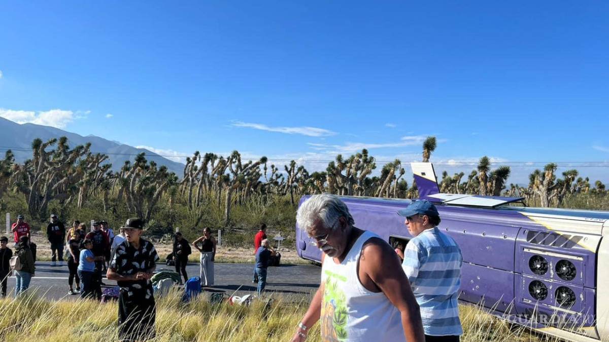 Volcadura de autobús deja ocho pasajeros heridos en carretera Saltillo-Zacatecas; conductor dormitó